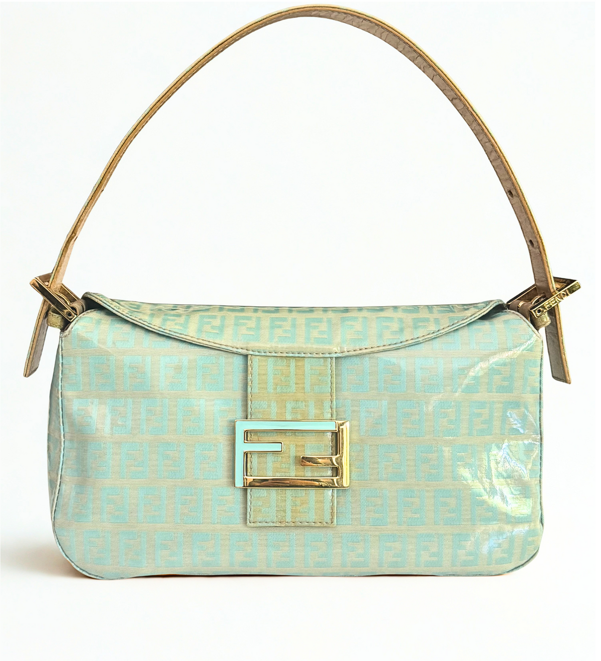 Fendi Zucchino Mamma Round Mouth Coated Canvas Mint Shoulder Bag