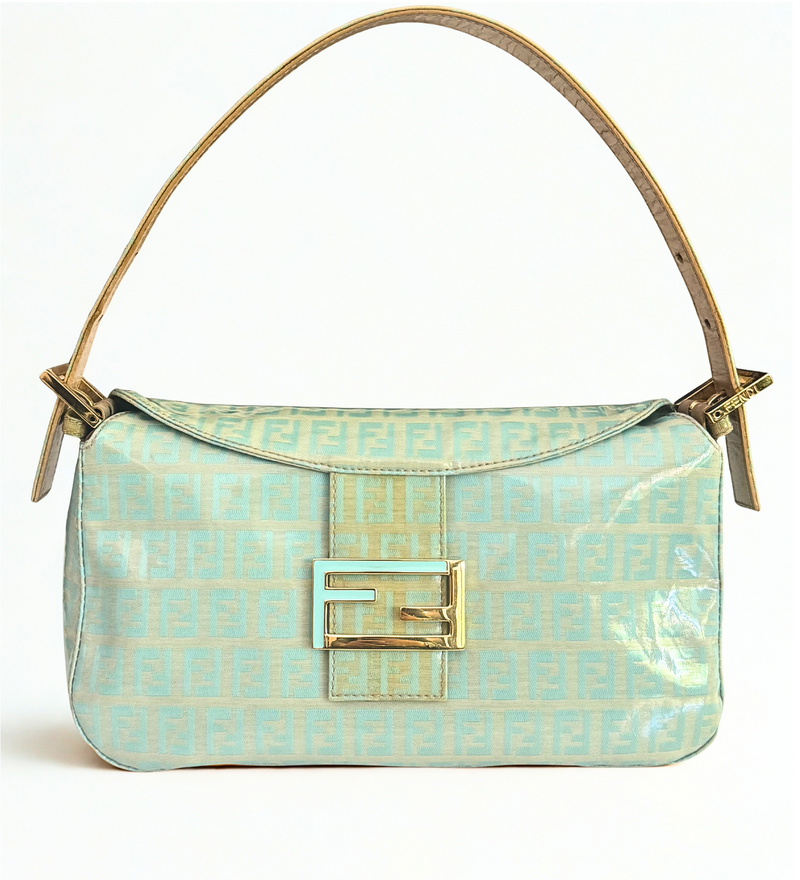 Fendi Zucchino Mamma Round Mouth Coated Canvas Mint Shoulder Bag