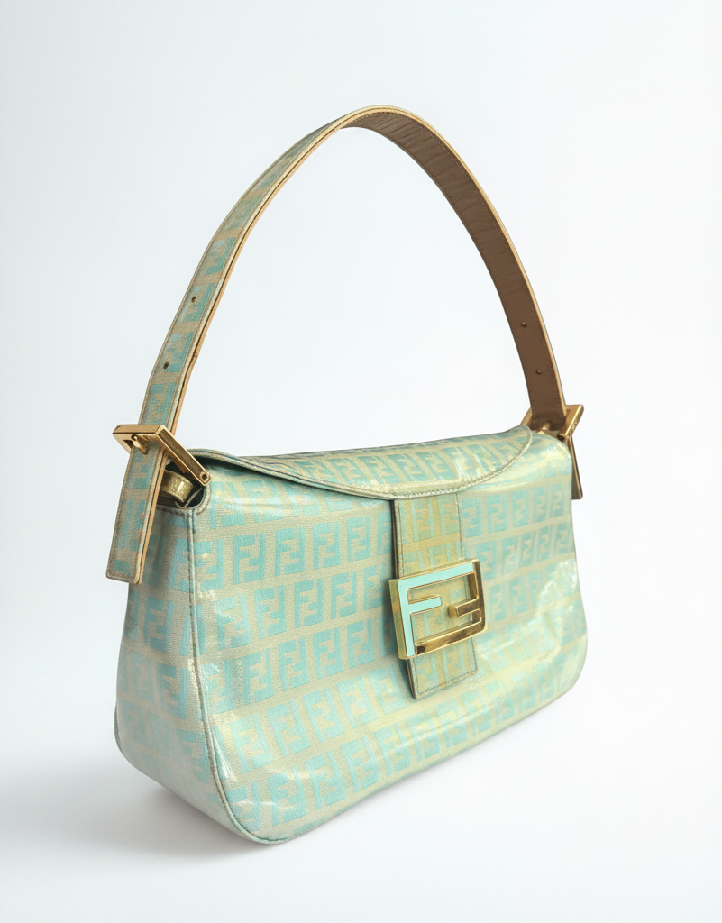 Fendi Zucchino Mamma Round Mouth Coated Canvas Mint Shoulder Bag
