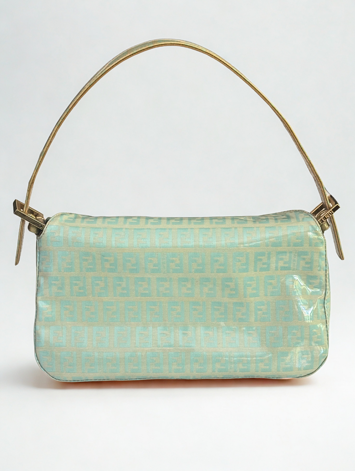 Fendi Zucchino Mamma Round Mouth Coated Canvas Mint Shoulder Bag