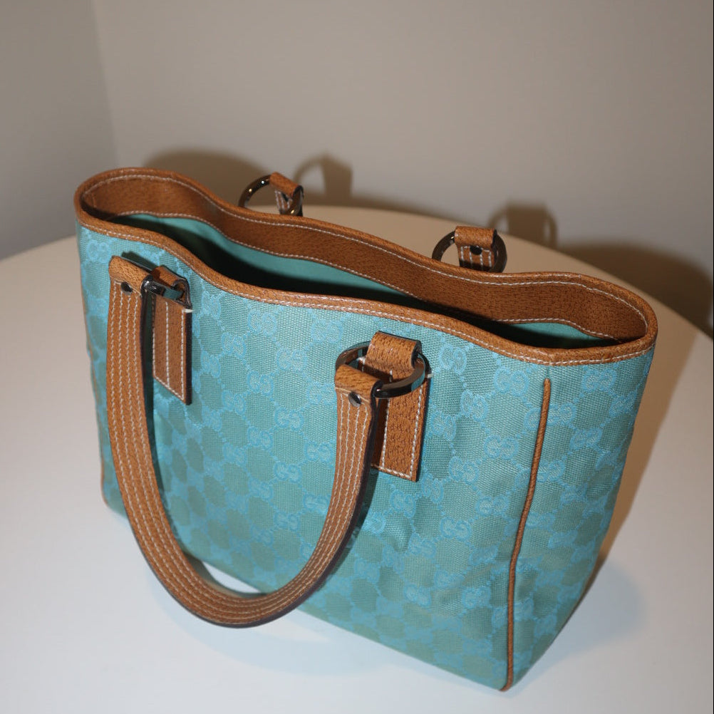 Gucci GG Monogram Turquoise Tote Bag | Authentic Vintage Tom Ford Era