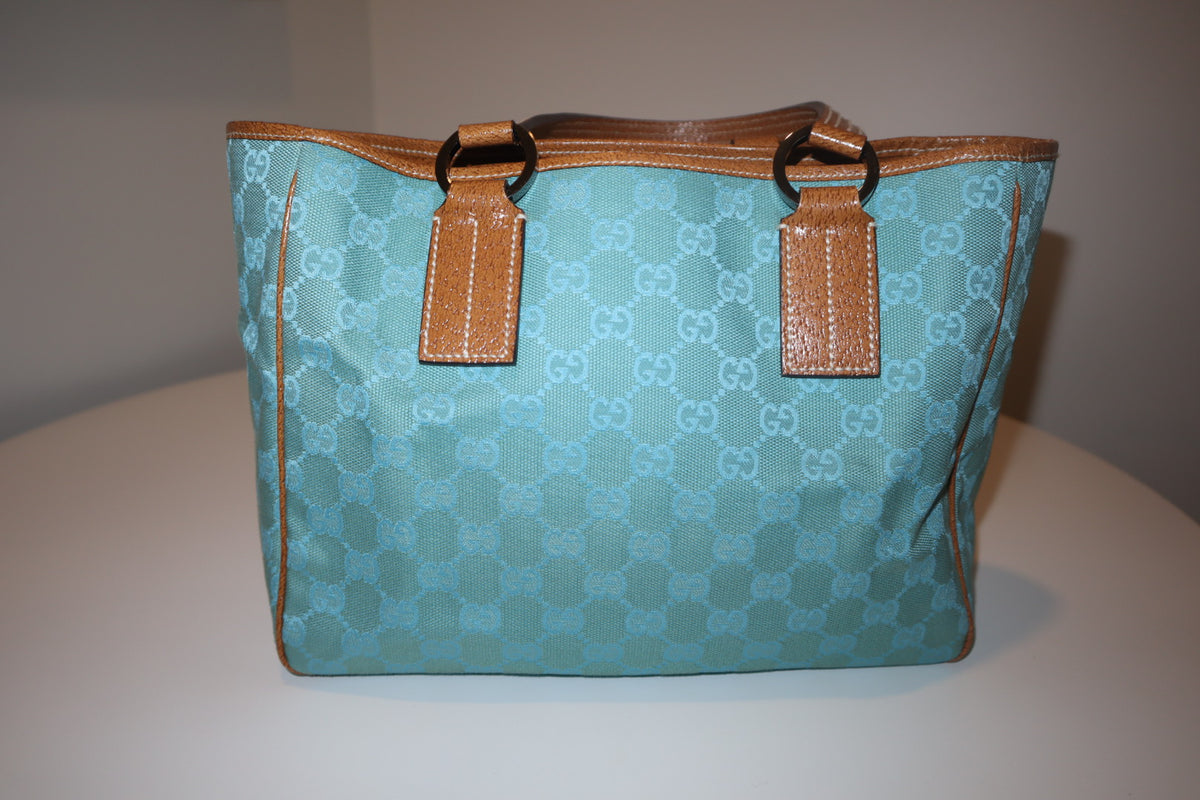 Gucci GG Monogram Turquoise Tote Bag | Authentic Vintage Tom Ford Era