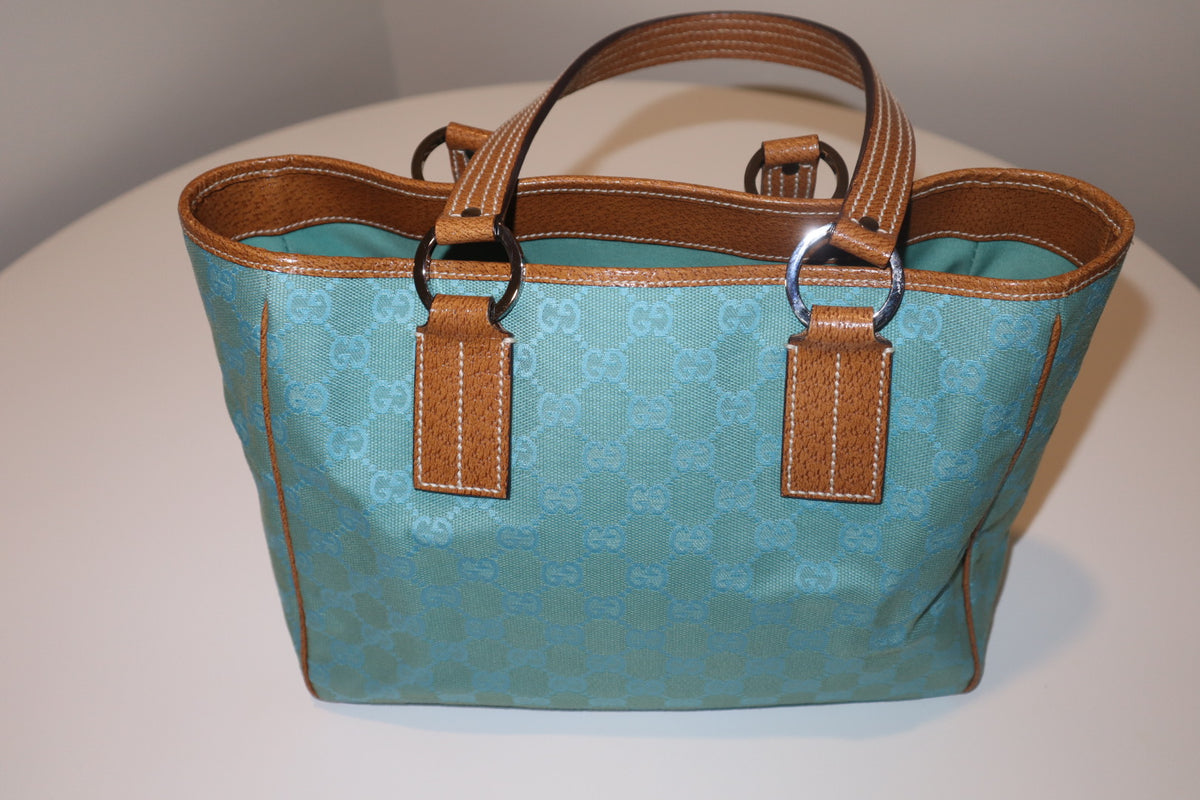 Gucci GG Monogram Turquoise Tote Bag | Authentic Vintage Tom Ford Era